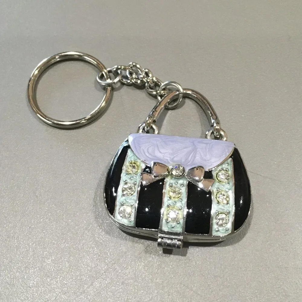 Vintage Purse Key Charm Mirror Photo Locket Keepsake Key Chain Ganz